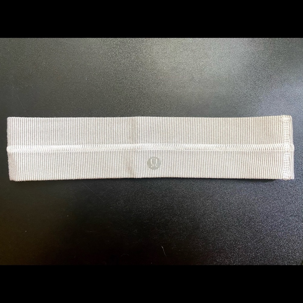 grey and white striped lululemon headband